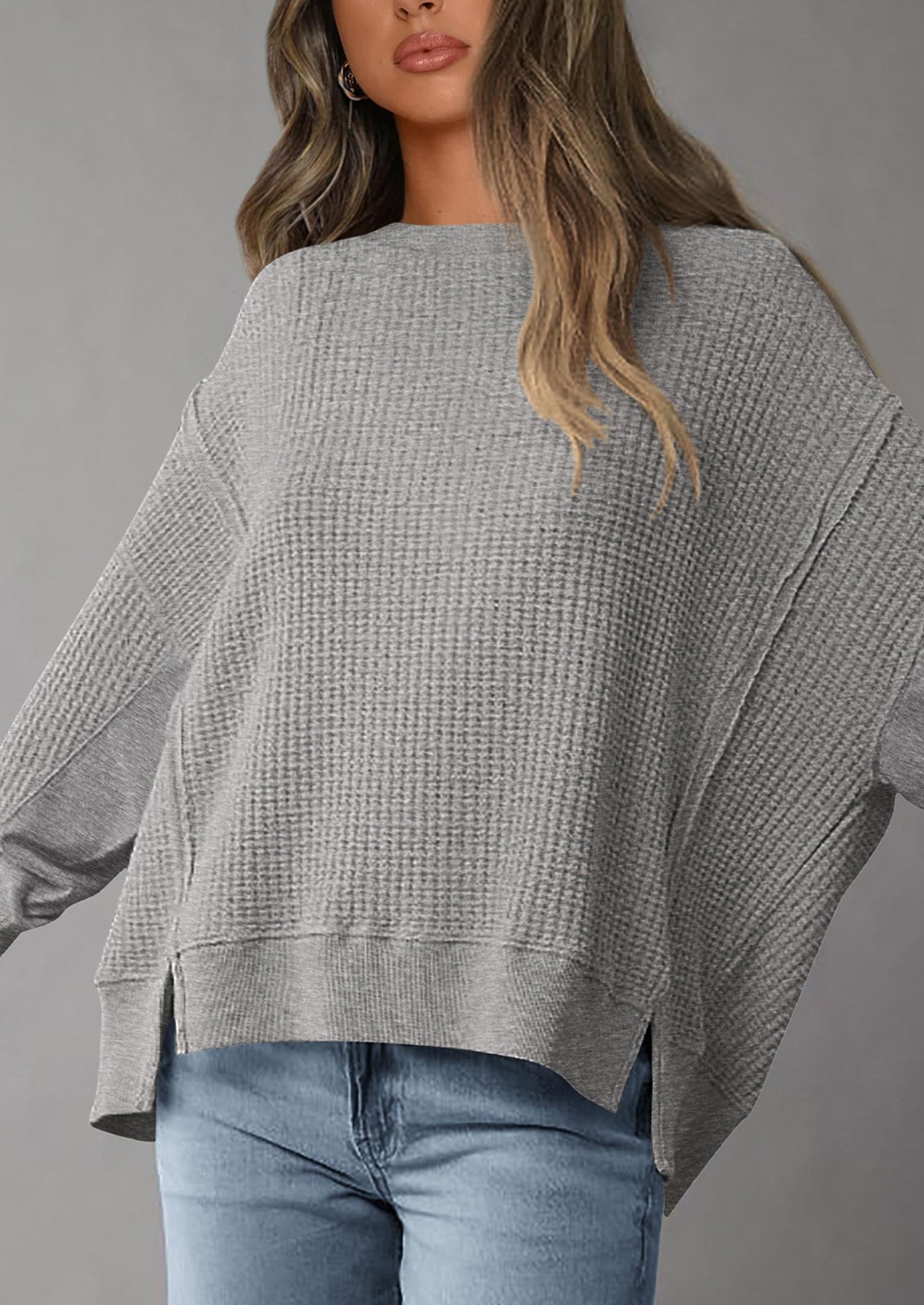 PRETTYGARDEN Oversized Sweatshirt for Women Fashion Crewneck Long Sleeve Pullover Waffle Knit Tops Fall Trendy Clothes