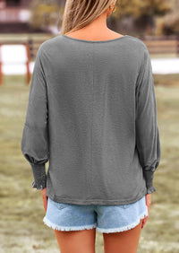 Puff Long Sleeve Crew neck Casual Basic T-shirts