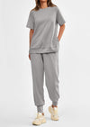 PRETTYGARDEN 2 Piece Outfit Tracksuits Casual Short Sleeve Tops High Waisted Sweatpants Set