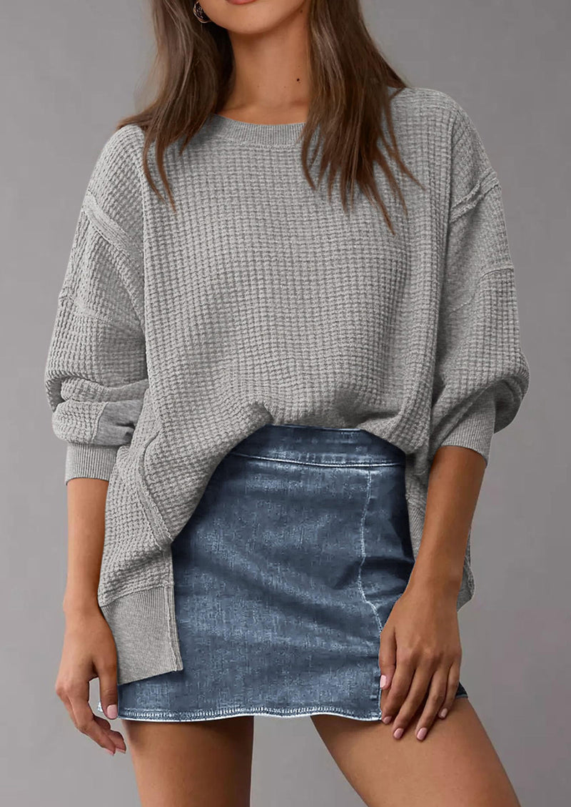 PRETTYGARDEN Oversized Sweatshirt for Women Fashion Crewneck Long Sleeve Pullover Waffle Knit Tops Fall Trendy Clothes