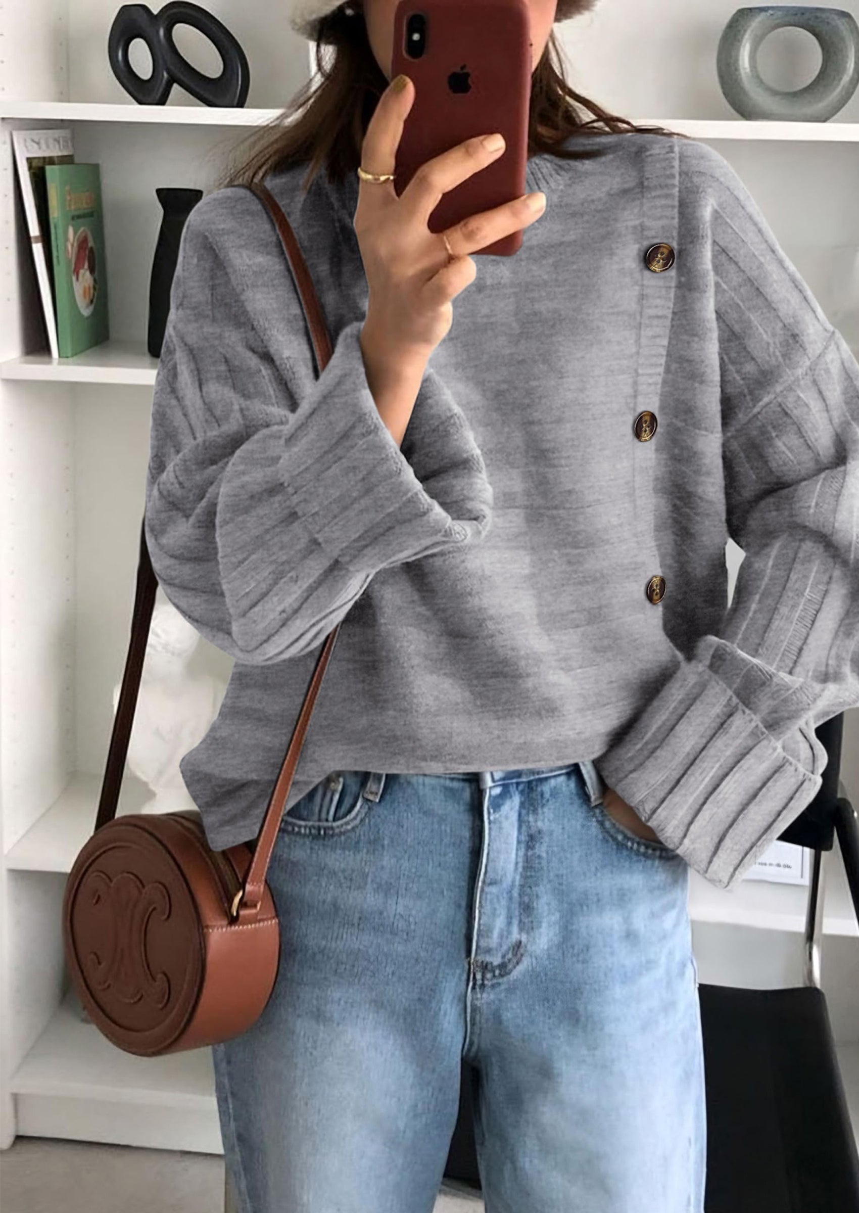 PRETTYGARDEN Womens Sweaters Fall Casual Long Sleeve Crewneck Button Loose Winter Knit Pullover Sweater Tops