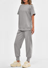 PRETTYGARDEN 2 Piece Outfit Tracksuits Casual Short Sleeve Tops High Waisted Sweatpants Set