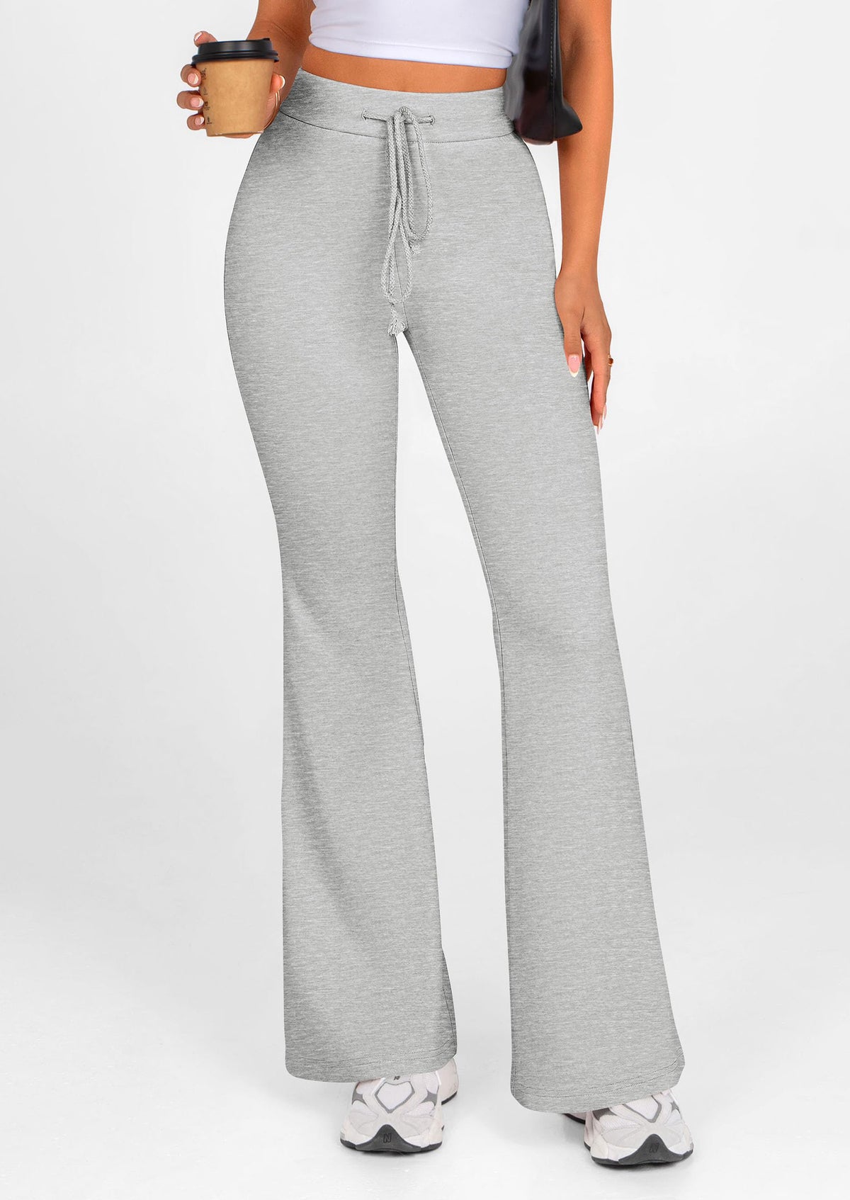 Elastic High-Waisted Drawstring Casual Flare Pants