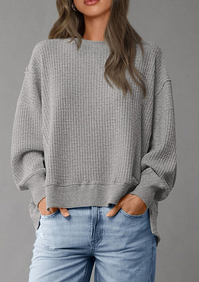 PRETTYGARDEN Oversized Sweatshirt for Women Fashion Crewneck Long Sleeve Pullover Waffle Knit Tops Fall Trendy Clothes