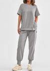 PRETTYGARDEN 2 Piece Outfit Tracksuits Casual Short Sleeve Tops High Waisted Sweatpants Set