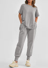PRETTYGARDEN 2 Piece Outfit Tracksuits Casual Short Sleeve Tops High Waisted Sweatpants Set