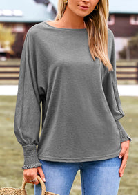Puff Long Sleeve Crew neck Casual Basic T-shirts