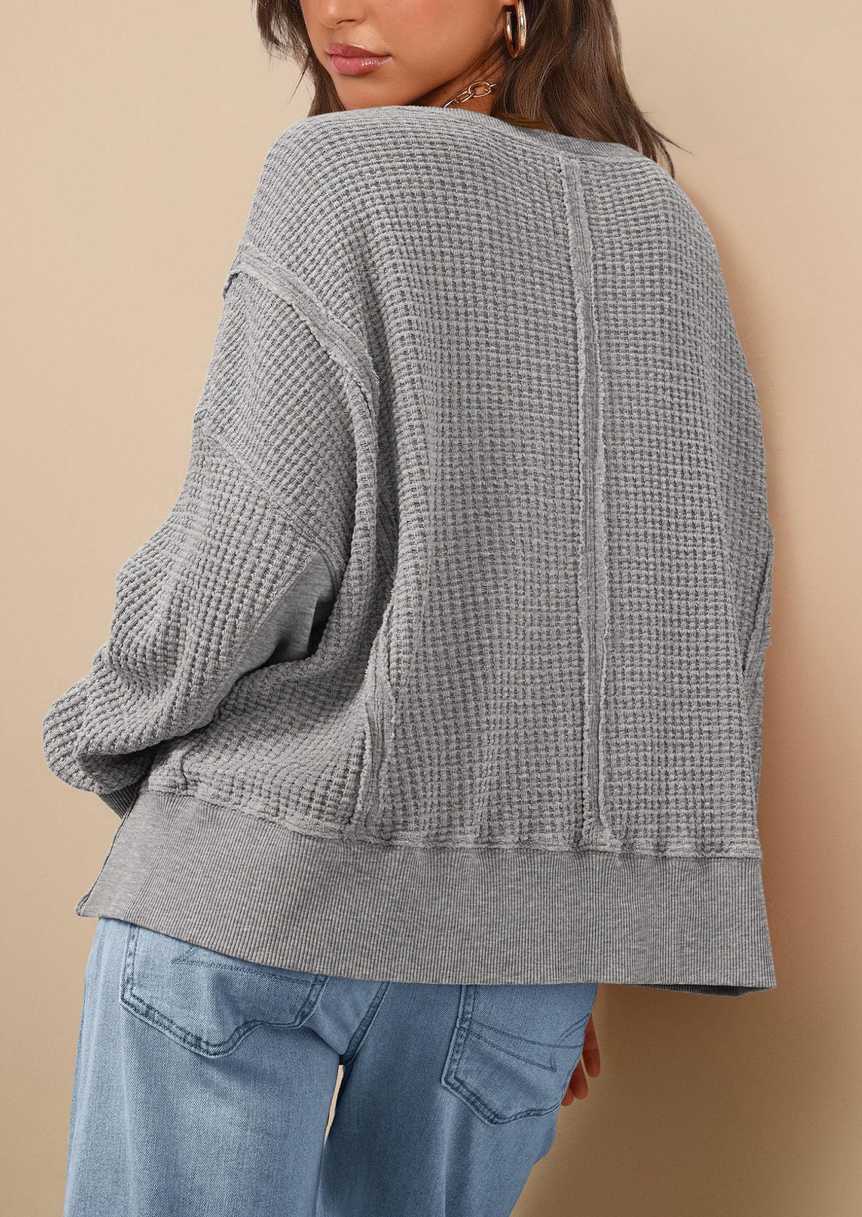 PRETTYGARDEN Oversized Sweatshirt for Women Fashion Crewneck Long Sleeve Pullover Waffle Knit Tops Fall Trendy Clothes