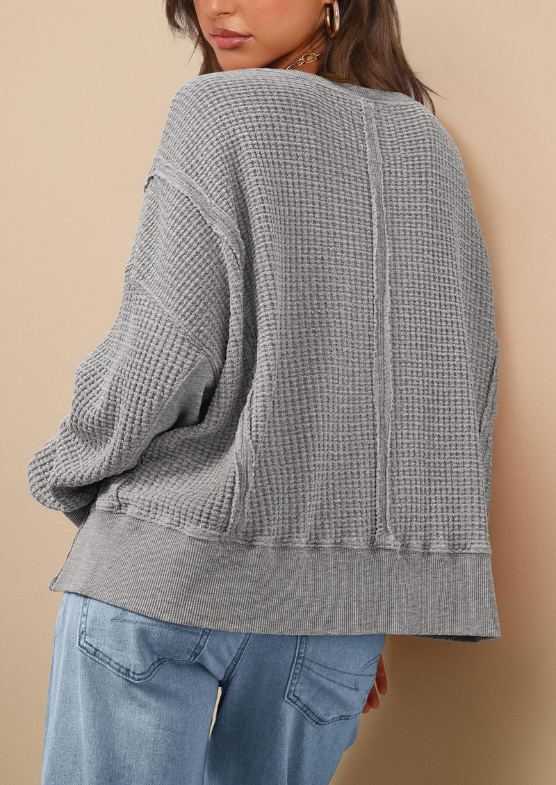 PRETTYGARDEN Oversized Sweatshirt for Women Fashion Crewneck Long Sleeve Pullover Waffle Knit Tops Fall Trendy Clothes