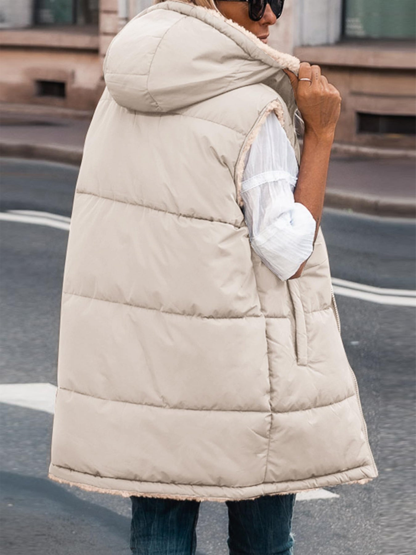 PRETTYGARDEN Womens Fall Reversible Vests Sleeveless Fleece Jacket Zip Up Hoodie Pockets Long Warm Winter Coat Outerwear