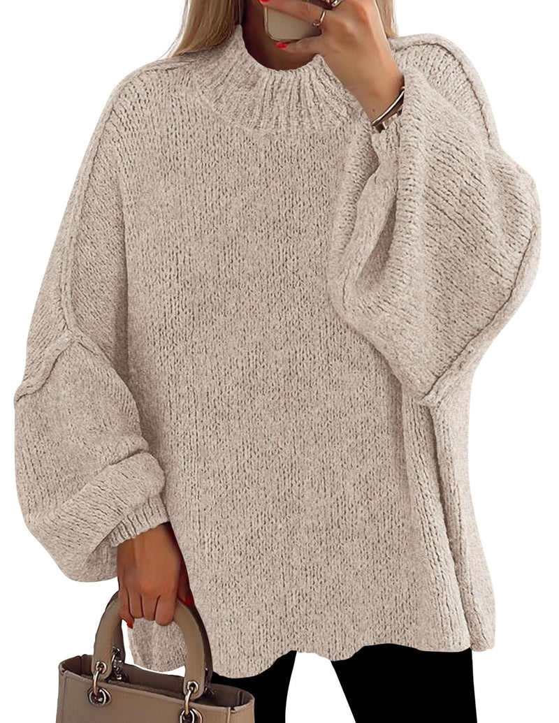 PRETTYGARDEN Women's Fall Oversized Sweaters Chunky Knit Mock Neck Long Sleeve Casual Trendy Pullover Winter Clothes PRETTYGARDEN