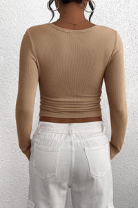 Long Sleeve Henley Button Down Ribbed Knit Slim Fit Casual T-shirts