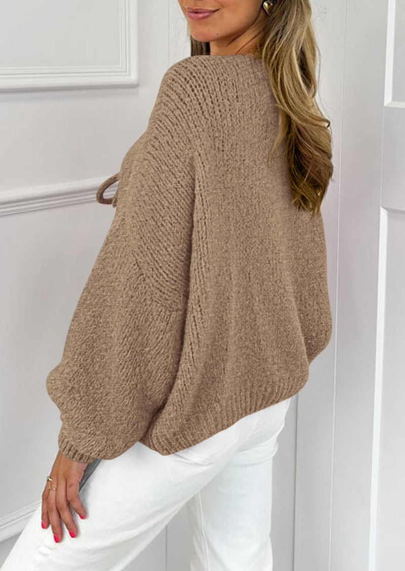 PRETTYGARDEN Women's Tie Front Bow Cardigan Sweaters Chunky Knit Long Puff Sleeve Trendy Fall Winter Jacket Coats