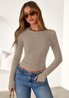 PRETTYGARDEN Womens Summer Fall Long Sleeve Shirts Ribbed Knit Fitted Basic Tee Going Out Tops Underscrub Casual Outfits