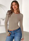 PRETTYGARDEN Womens Summer Fall Long Sleeve Shirts Ribbed Knit Fitted Basic Tee Going Out Tops Underscrub Casual Outfits