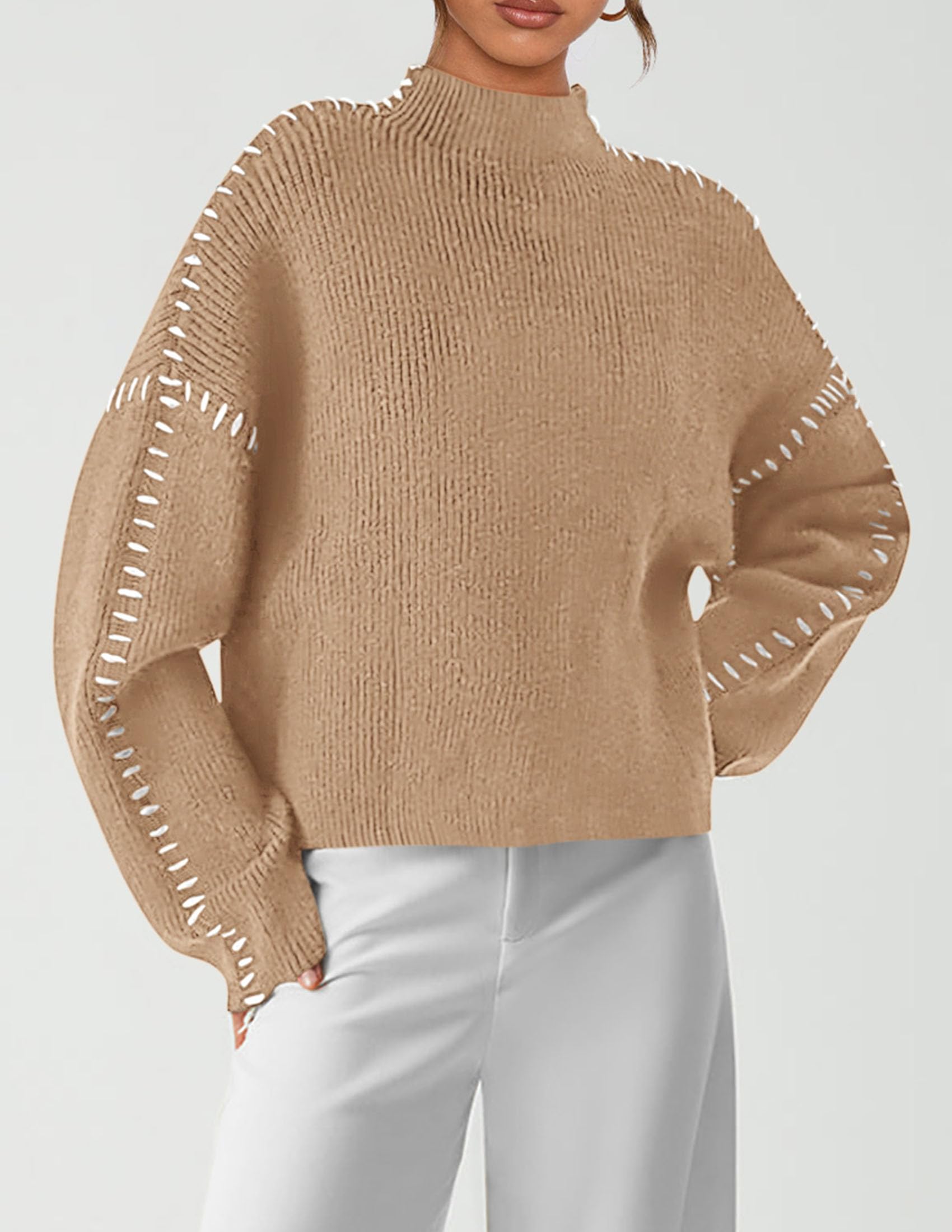 PRETTYGARDEN Women's Chunky Knit Sweaters Fall Long Sleeve Mock Neck Oversized Pullover Tops Winter Fashion Clothes