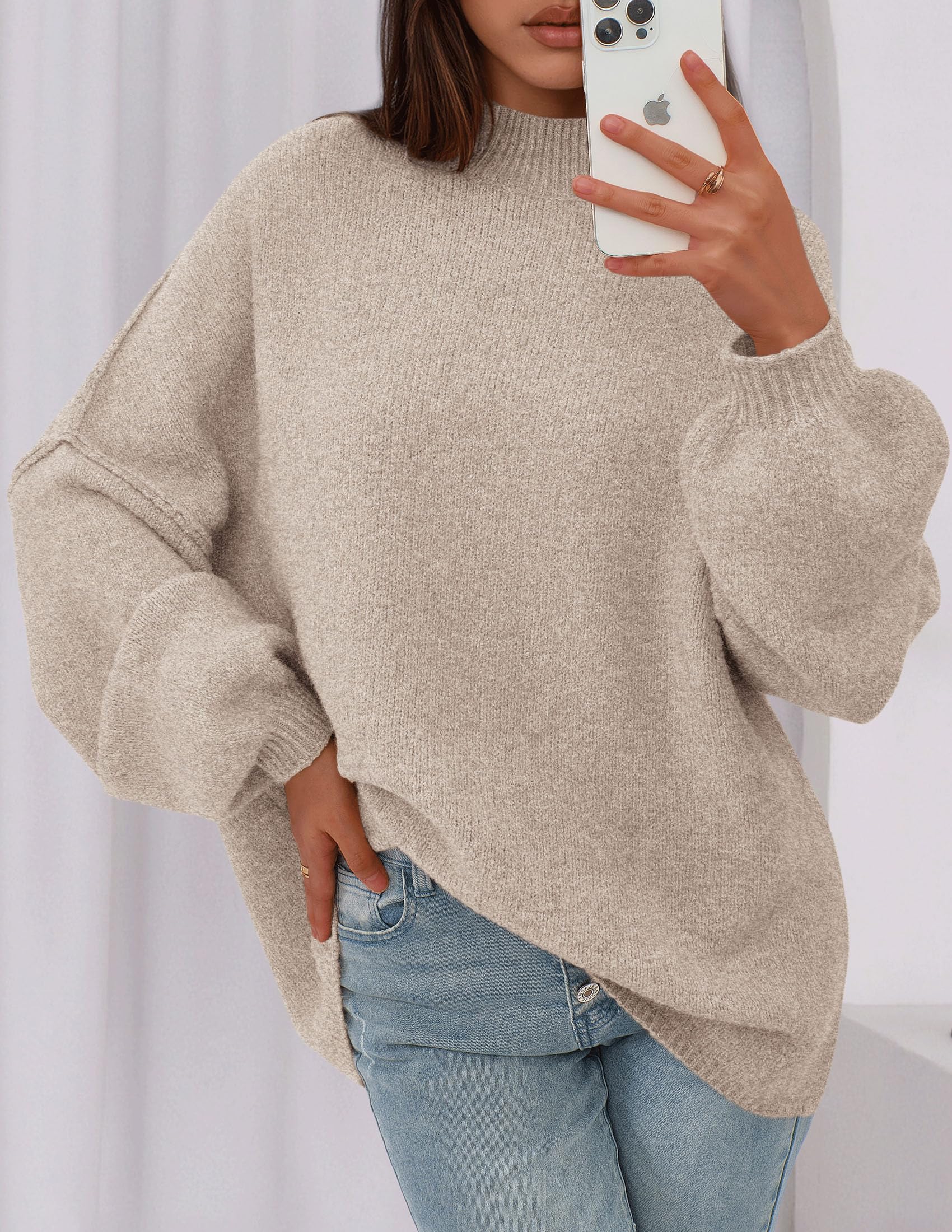 PRETTYGARDEN Women's Fall Oversized Sweaters Chunky Knit Mock Neck Long Sleeve Casual Trendy Pullover Winter Clothes PRETTYGARDEN