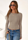 PRETTYGARDEN Womens Summer Fall Long Sleeve Shirts Ribbed Knit Fitted Basic Tee Going Out Tops Underscrub Casual Outfits