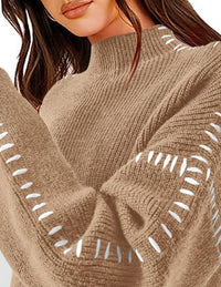 PRETTYGARDEN Women's Chunky Knit Sweaters Fall Long Sleeve Mock Neck Oversized Pullover Tops Winter Fashion Clothes