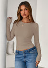 PRETTYGARDEN Womens Summer Fall Long Sleeve Shirts Ribbed Knit Fitted Basic Tee Going Out Tops Underscrub Casual Outfits