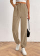 Elastic High Waisted Work Office Corduroy Casual Pants with Pockets