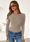 PRETTYGARDEN Womens Summer Fall Long Sleeve Shirts Ribbed Knit Fitted Basic Tee Going Out Tops Underscrub Casual Outfits