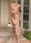 PRETTYGARDEN Women's Summer Satin Dress Elegant Sleeveless Mock Neck Cocktail Party Maxi Dresses