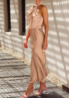 PRETTYGARDEN Women's Summer Satin Dress Elegant Sleeveless Mock Neck Cocktail Party Maxi Dresses