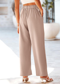 Casual Wide Leg High Elastic Waisted Long Work Pants