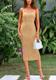 Spaghetti Strap Sleeveless Knit Tight Fitted Midi Dresses