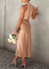 PRETTYGARDEN Women's Summer Satin Dress Elegant Sleeveless Mock Neck Cocktail Party Maxi Dresses