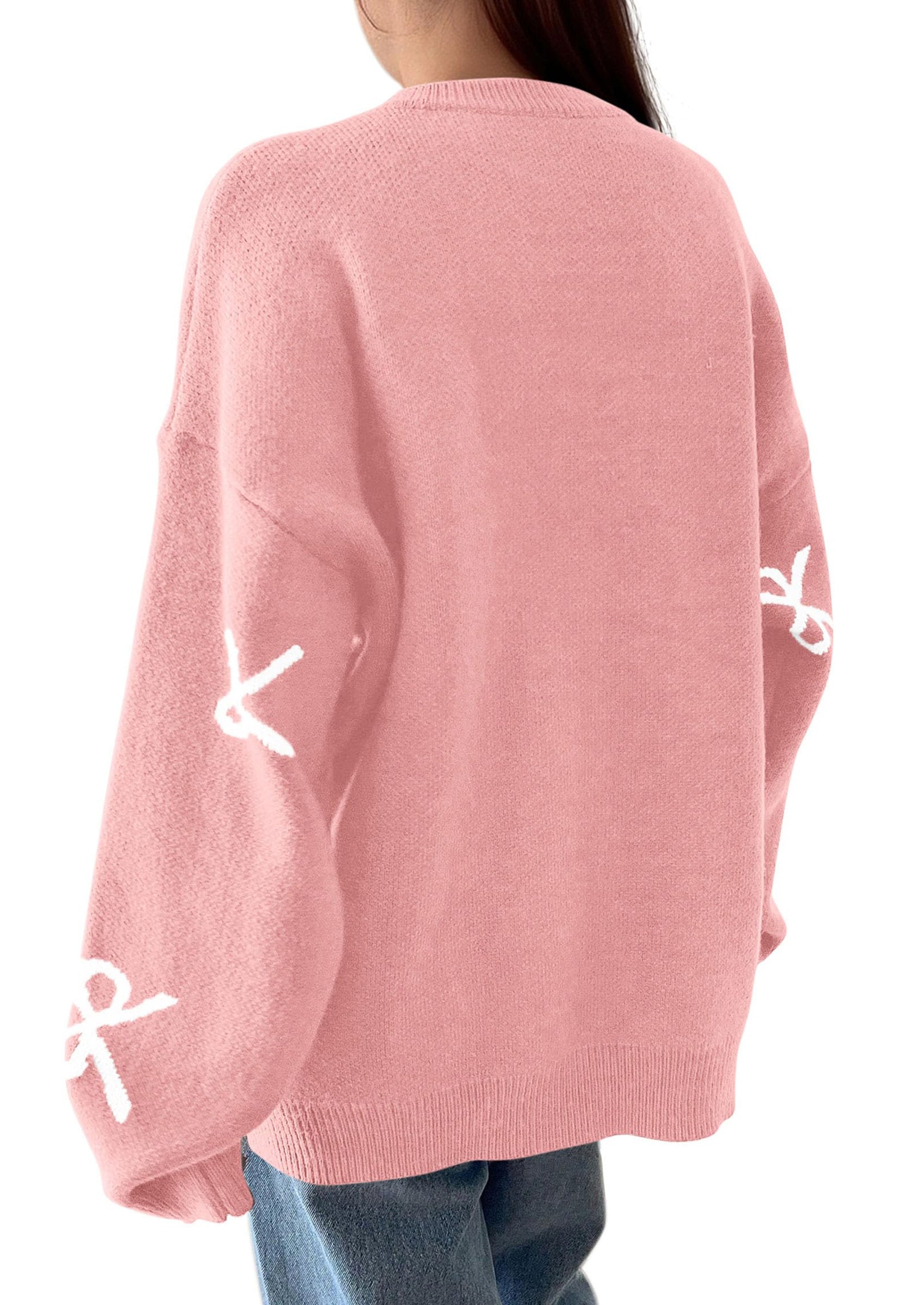 PRETTYGARDEN Fall Long Sleeve Pullover Sweaters for Women Trendy Crewneck Casual Cute Bow Chunky Knit Oversized Sweater