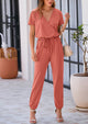 Deep V Neck Wrap Drawstring Waist Jumpsuits
