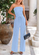 Casual Ribbed Knit Crop Tube Top Wide Leg Pants Two Piece Sets