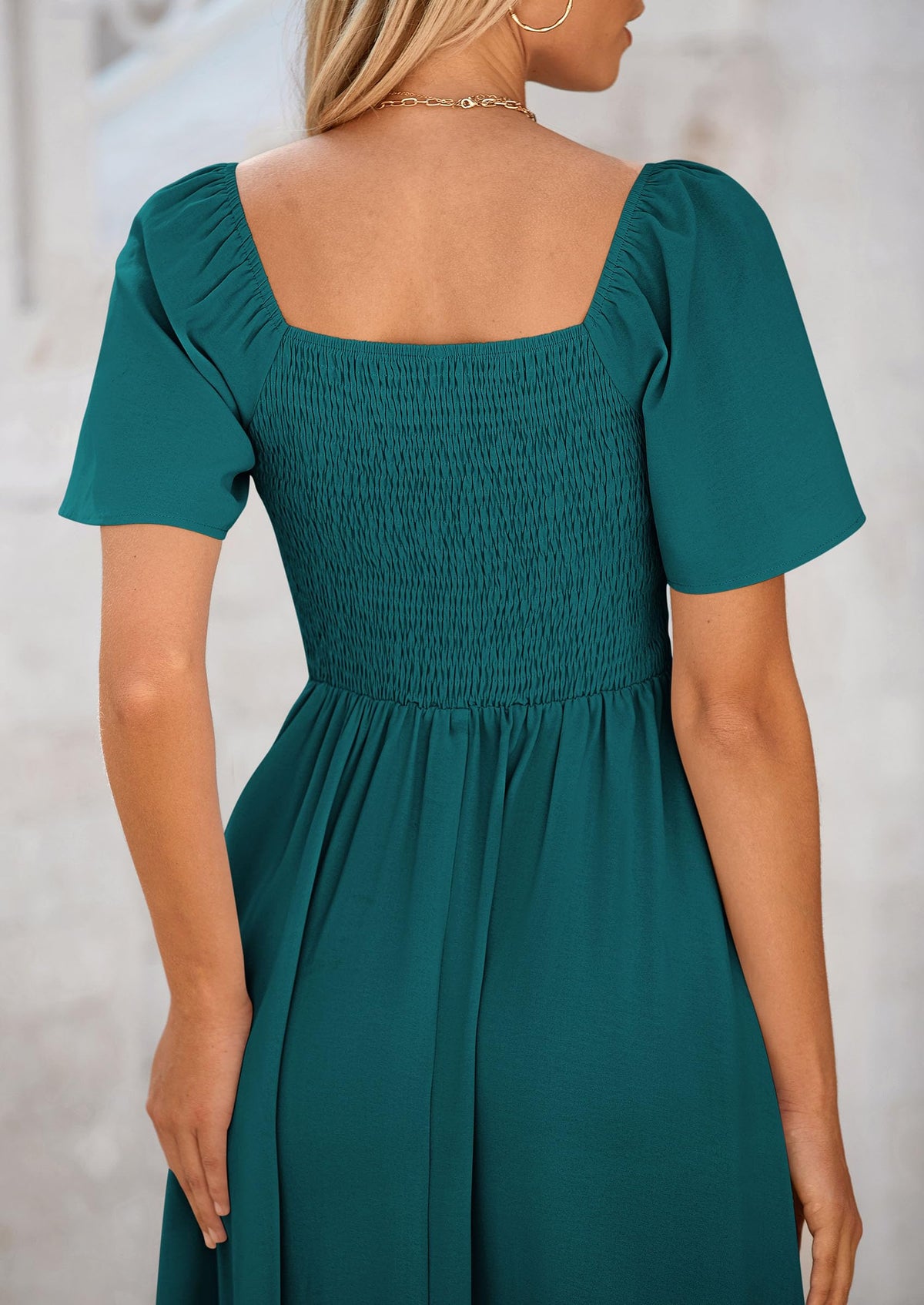 Casual Short Sleeve Bow Tie V Neck Ruffle Flowy Midi Dresses