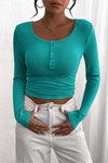 PRETTYGARDEN Women's Spring Fall Long Sleeve Henley T Shirts Button Ribbed Knit Slim Fit Casual Basic Tops Blouse