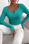 PRETTYGARDEN Women's Spring Fall Long Sleeve Henley T Shirts Button Ribbed Knit Slim Fit Casual Basic Tops Blouse