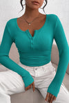 PRETTYGARDEN Women's Spring Fall Long Sleeve Henley T Shirts Button Ribbed Knit Slim Fit Casual Basic Tops Blouse