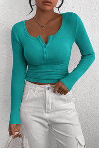 PRETTYGARDEN Women's Spring Fall Long Sleeve Henley T Shirts Button Ribbed Knit Slim Fit Casual Basic Tops Blouse