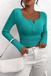 PRETTYGARDEN Women's Spring Fall Long Sleeve Henley T Shirts Button Ribbed Knit Slim Fit Casual Basic Tops Blouse