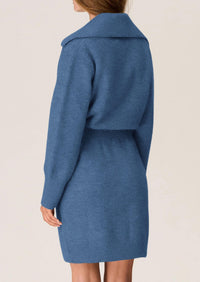 Long Sleeve V Neck Button Down Knit Pullover Sweater Dresses