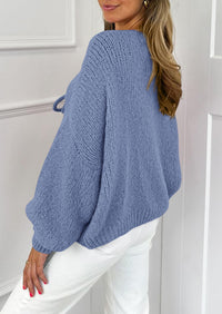 PRETTYGARDEN Women's Tie Front Bow Cardigan Sweaters Chunky Knit Long Puff Sleeve Trendy Fall Winter Jacket Coats