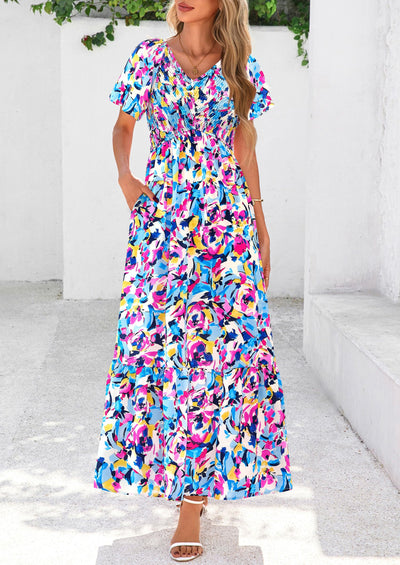 PRETTYGARDEN Floral Bohemian A-line Holiday Beach Vacation Dress