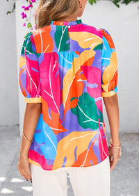 Floral Short Sleeve Dressy Casual Boho Pleated  Blouses