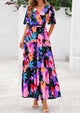 Bohemian Print V-Neck Short Sleeved Ruffled Vacation Maxi Dress