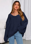 PRETTYGARDEN Women's Fall Oversized Sweaters Long Sleeve V Neck Dressy Casual Chunky Knit Loose Pullover Tops Winter Clothing