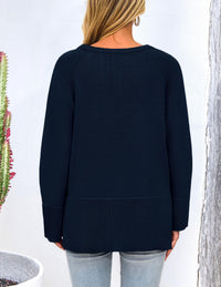 PRETTYGARDEN Women's Knit Fall Sweaters Long Sleeve Pullover Crewneck Split Hem Oversized Tunic Sweater Tops Winter Clothing