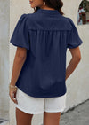 PRETTYGARDEN Womens Casual Summer Tops V Neck Short Puff Sleeve Pleated Cotton T Shirts Loose Dressy Blouses