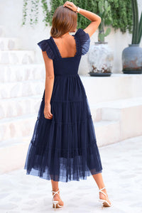 Casual Sleeveless Smocked Ruffle Tulle Flowy Beach Sundress