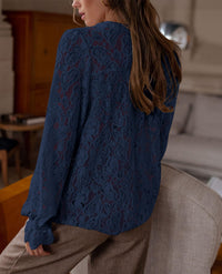 PRETTYGARDEN Women's Dressy Casual Lace Blouse Long Sleeve Button Up Shirts Tops Spring Fall Fashion Clothes